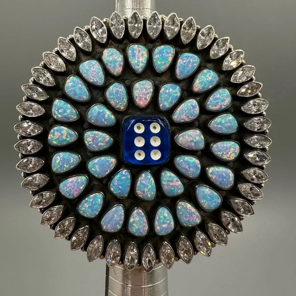 ‼️ MASSIVE ‼️ CZ Blue Opal Dice 🎲 Sterling Silver 925 Handmade Ring Southwestern - Picture 12 of 13
